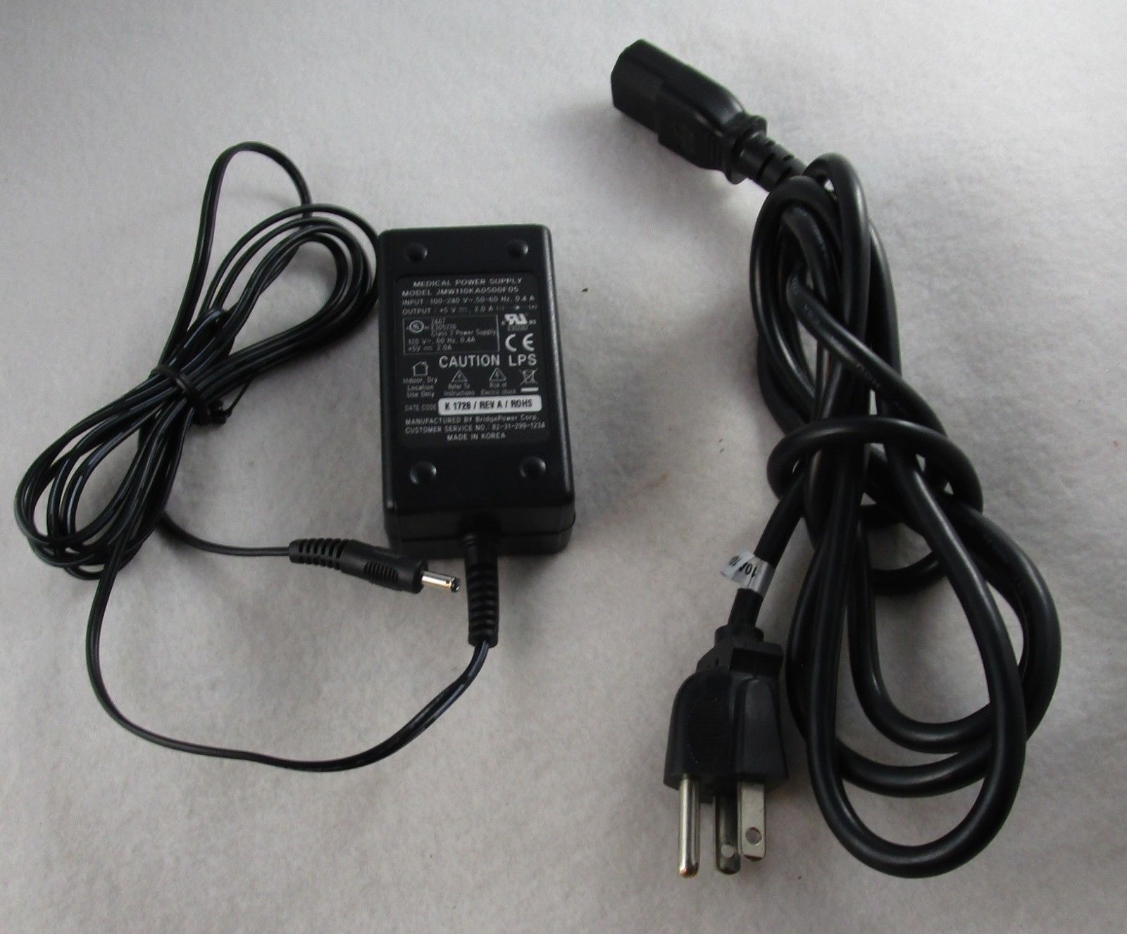 New BridgePower Corp JMW110KA0500F05 Rev A 5V 2.0A Medical Power Supply ac adapter